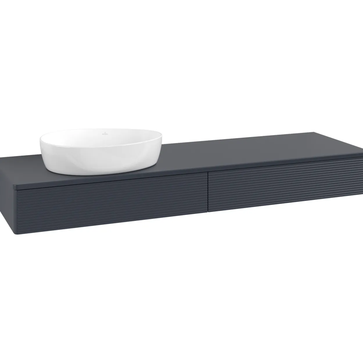 V&b antao servantskap 2 skuffer rillet 1600x190x500 venstre m/kranhull blå