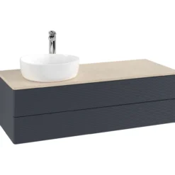 V&b antao servantskap 2 skuffer rillet 1200x360x500 venstre m/kranhull blå/créme