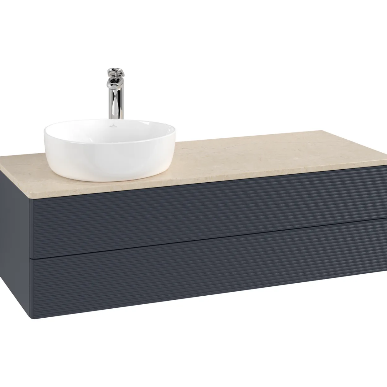 V&b antao servantskap 2 skuffer rillet 1200x360x500 venstre m/kranhull blå/créme