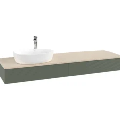 V&b antao servantskap 2 skuffer rillet 1600x190x500 venstre m/kranhull grønn/créme