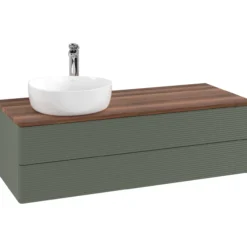 V&b antao servantskap 2 skuffer rillet 1200x360x500 venstre m/kranhull grønn/valnøtt