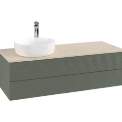 V&b antao servantskap 2 skuffer rillet 1200x360x500 venstre m/kranhull grønn/créme