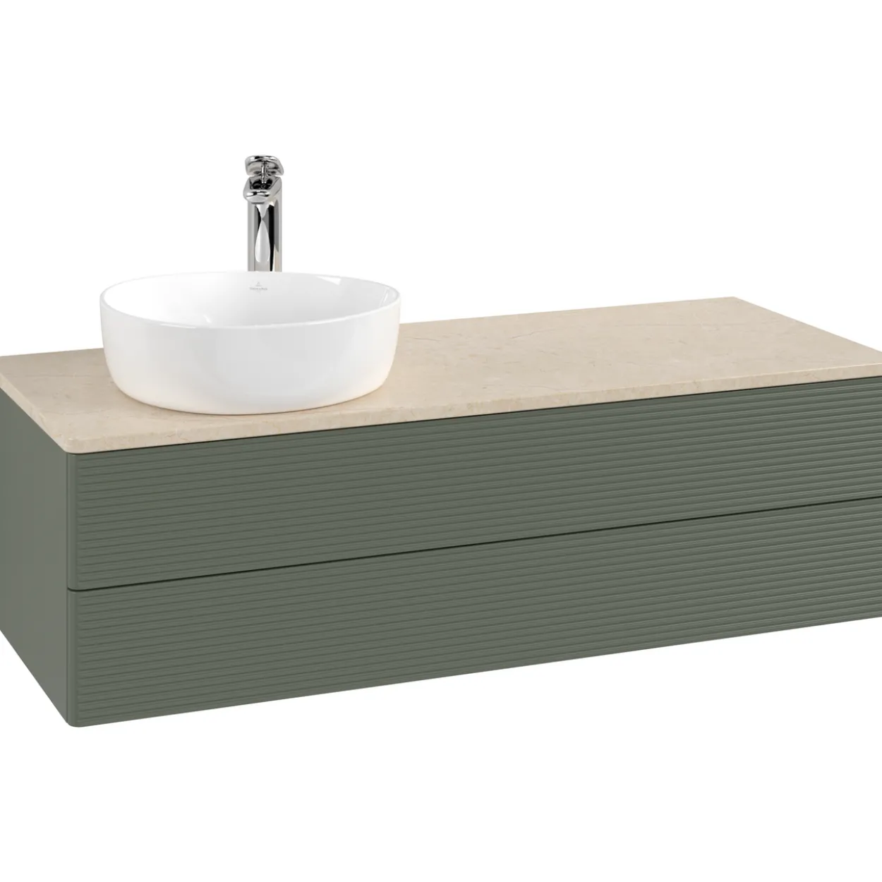 V&b antao servantskap 2 skuffer rillet 1200x360x500 venstre m/kranhull grønn/créme