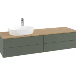 V&b antao servantskap 4 skuffer rillet 1600x360x500 venstre m/kranhull grønn/eik