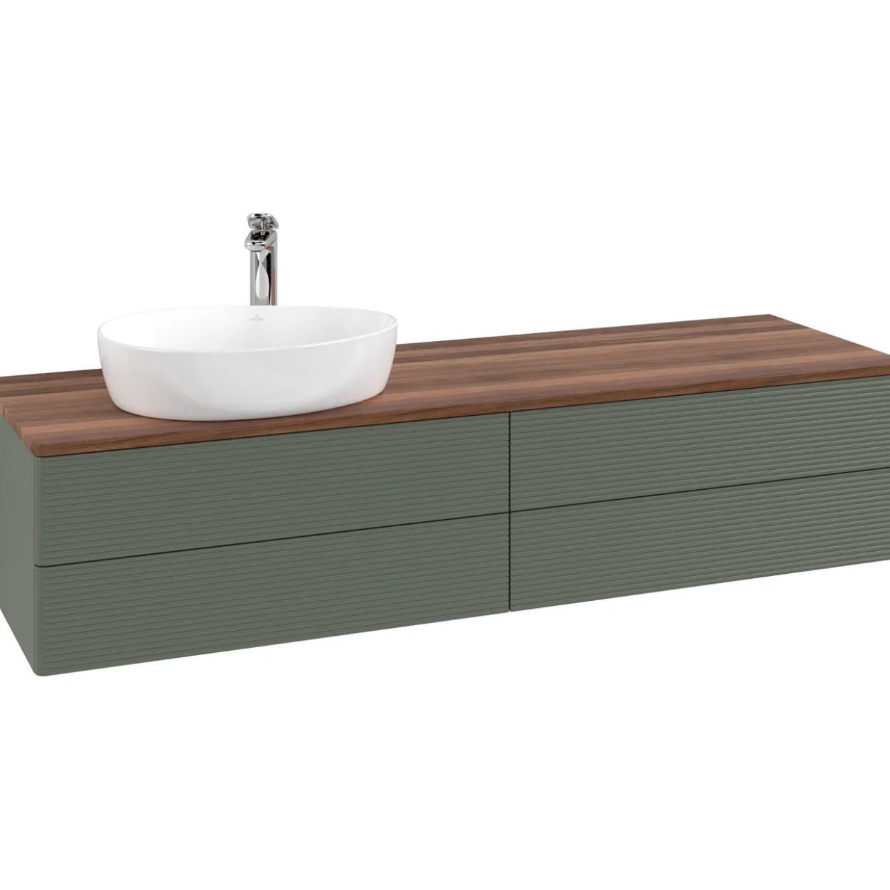 V&b antao servantskap 4 skuffer rillet 1600x360x500 venstre m/kranhull grønn/valnøtt