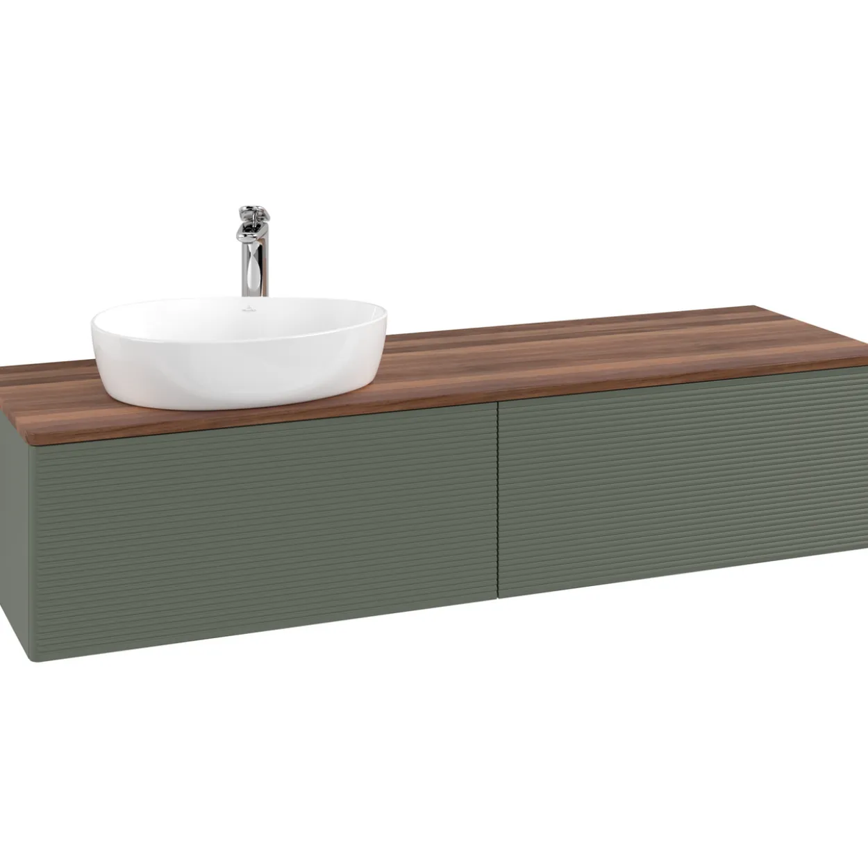 V&b antao servantskap 2 skuffer rillet 1600x360x500 venstre m/kranhull grønn/valnøtt