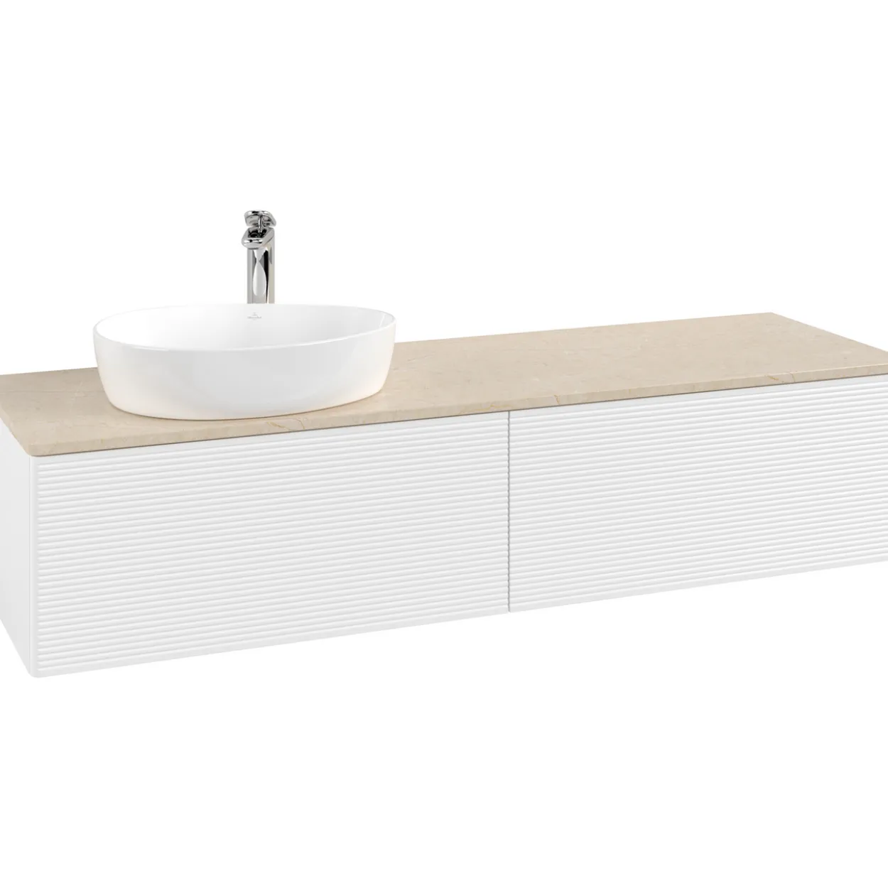 V&b antao servantskap 2 skuffer rillet 1600x360x500 venstre m/kranhull matt hvit/créme