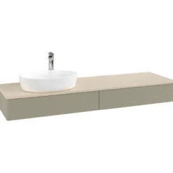 V&b antao servantskap 2 skuffer rillet 1600x190x500 venstre m/kranhull stengrå/créme