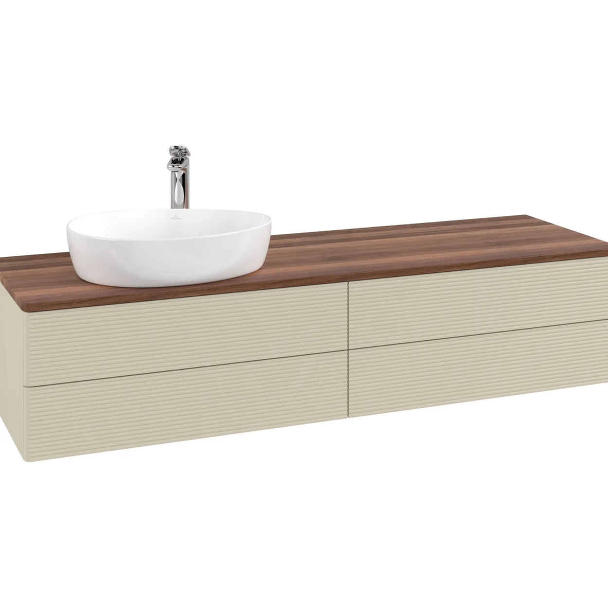 V&b antao servantskap 4 skuffer rillet 1600x360x500 venstre m/kranhull silkegrå/valnøtt