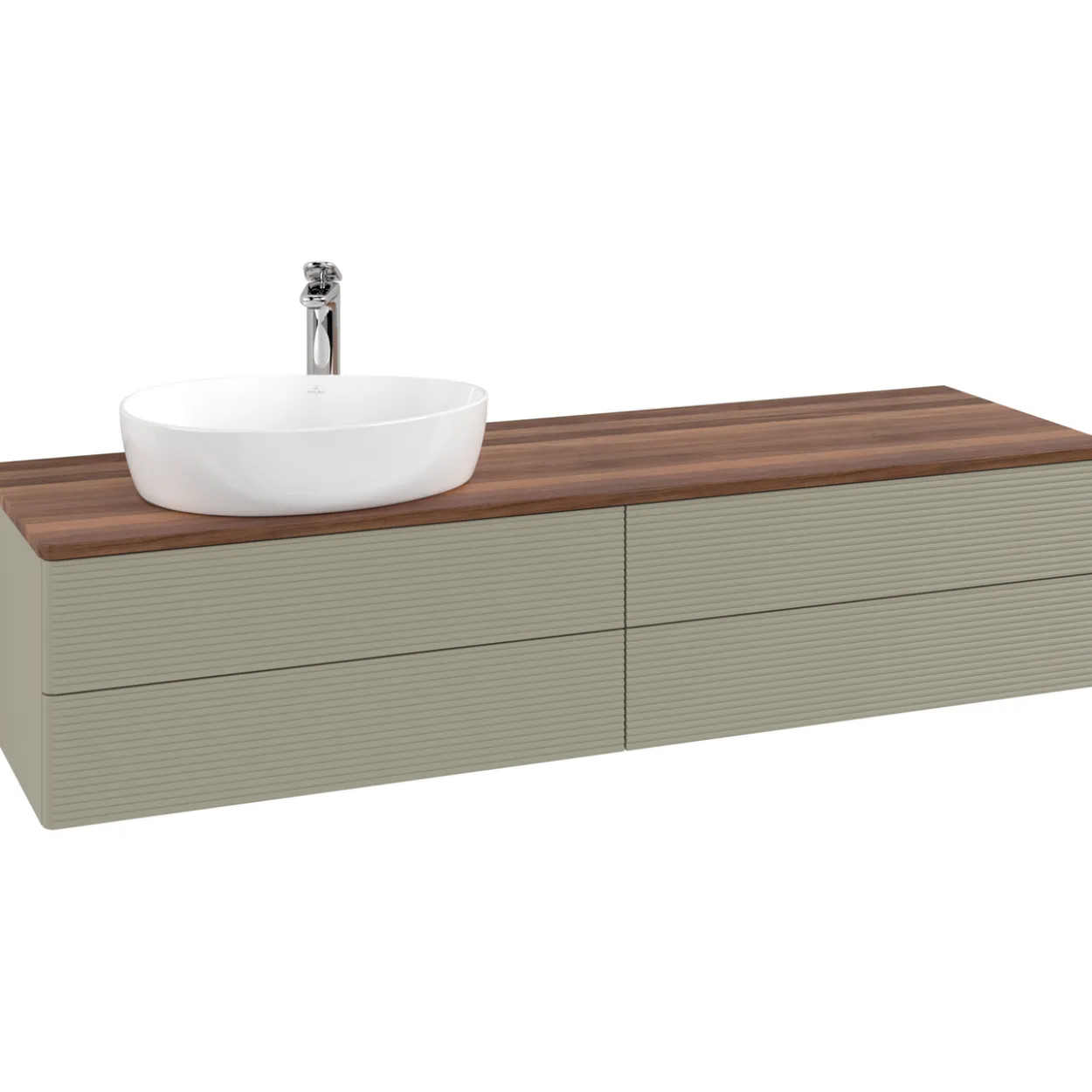 V&b antao servantskap 4 skuffer rillet 1600x360x500 venstre m/kranhull stengrå/valnøtt
