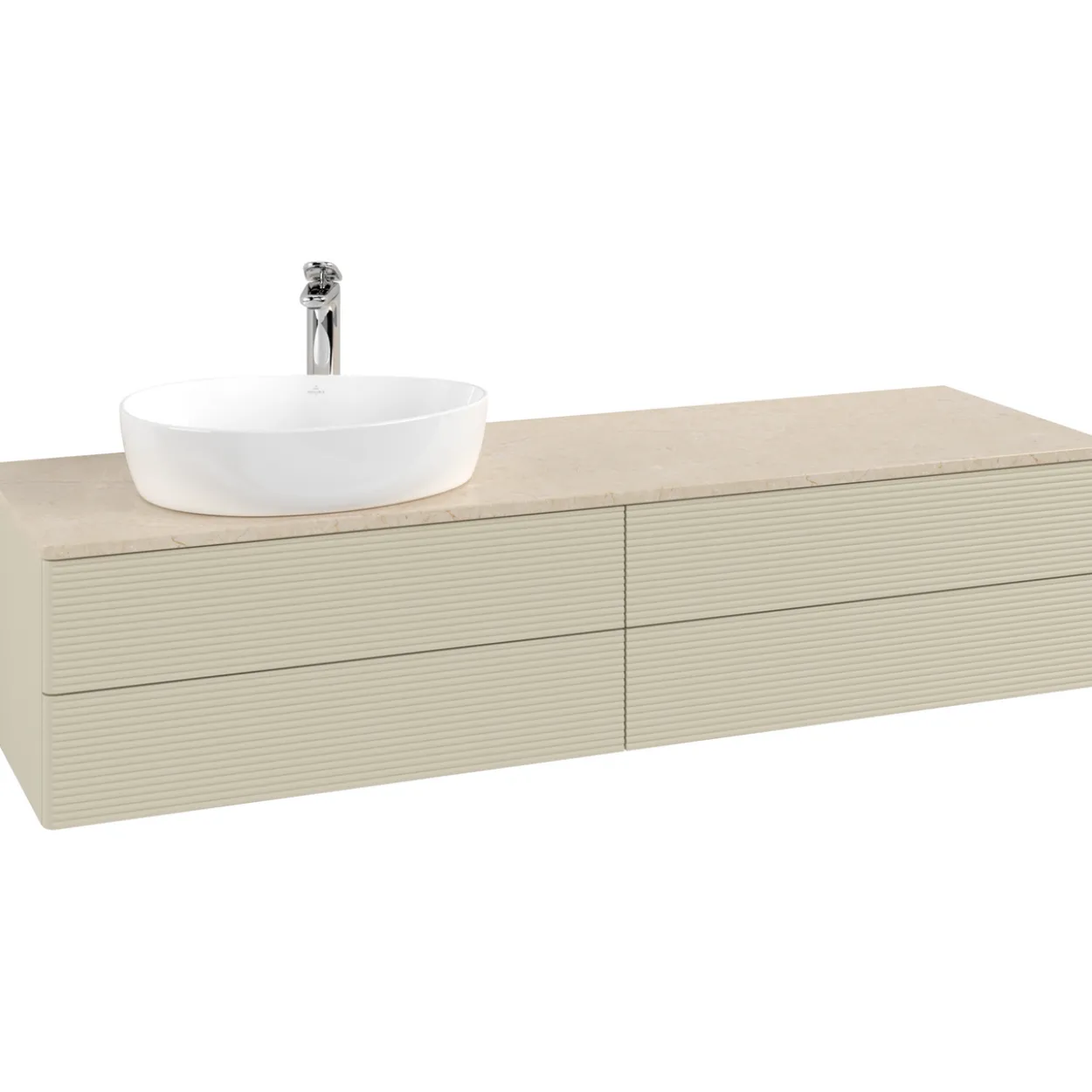V&b antao servantskap 4 skuffer rillet 1600x360x500 venstre m/kranhull silkegrå/créme