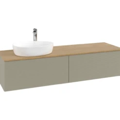 V&b antao servantskap 2 skuffer rillet 1600x360x500 venstre m/kranhull stengrå/eik