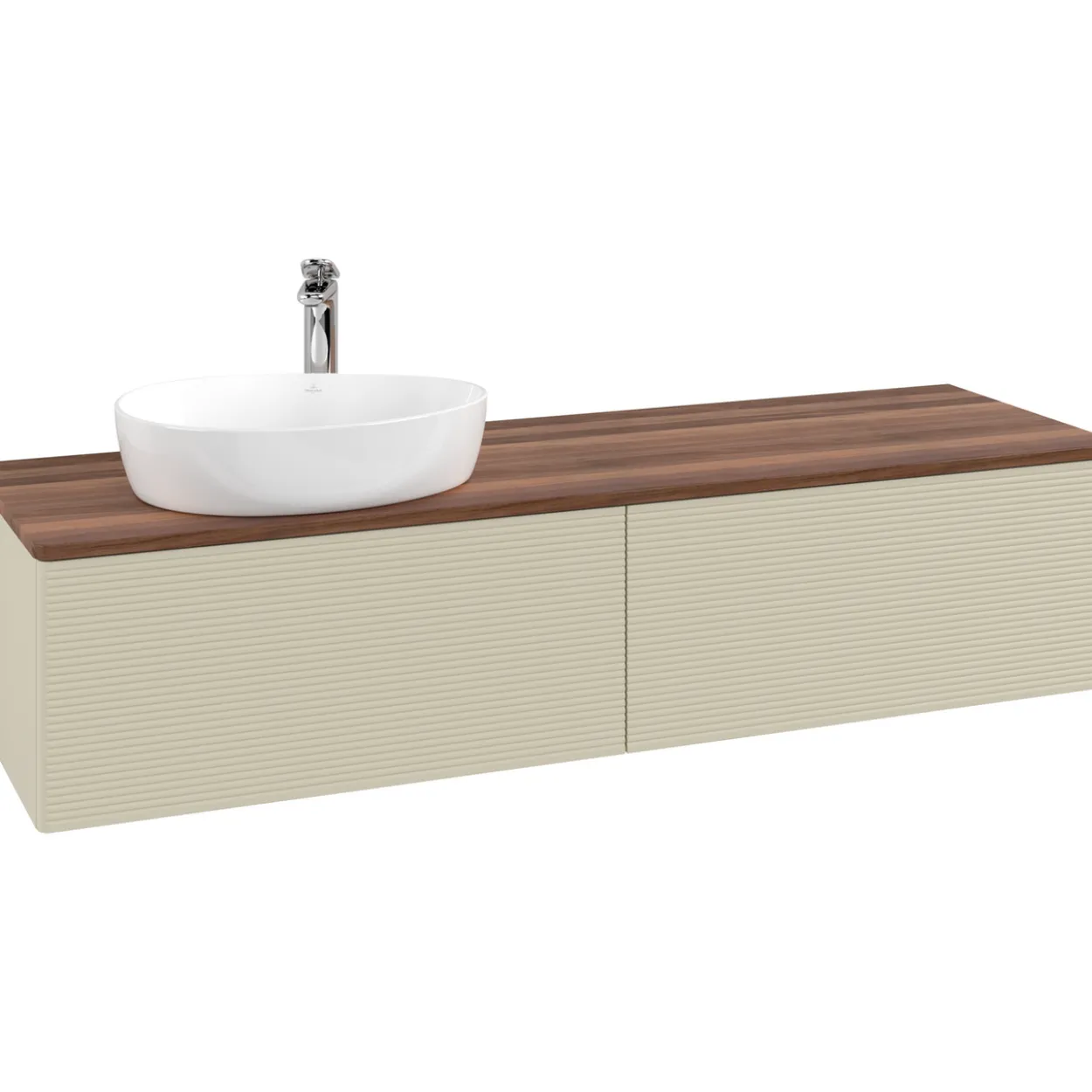 V&b antao servantskap 2 skuffer rillet 1600x360x500 venstre m/kranhull silkegrå/valnøtt