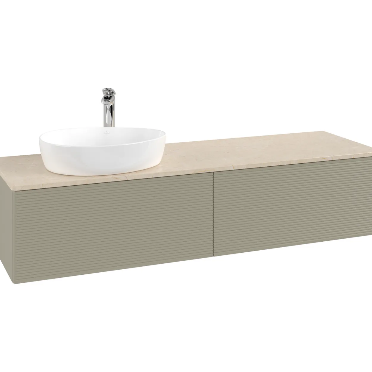 V&b antao servantskap 2 skuffer rillet 1600x360x500 venstre m/kranhull stengrå/créme