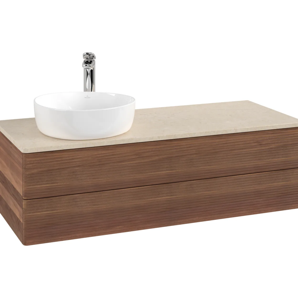 V&b antao servantskap 2 skuffer rillet 1200x360x500 venstre m/kranhull valnøtt/créme