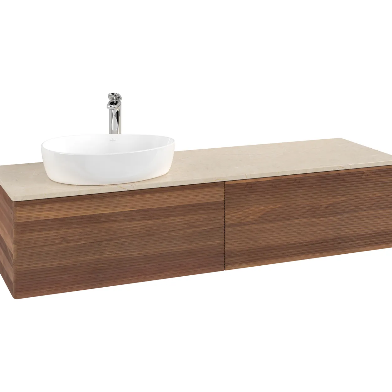 V&b antao servantskap 2 skuffer rillet 1600x360x500 venstre m/kranhull valnøtt/créme