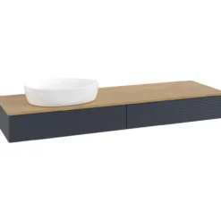 V&b antao servantskap 2 skuffer rillet 1600x190x500 venstre u/kranhull blå/eik