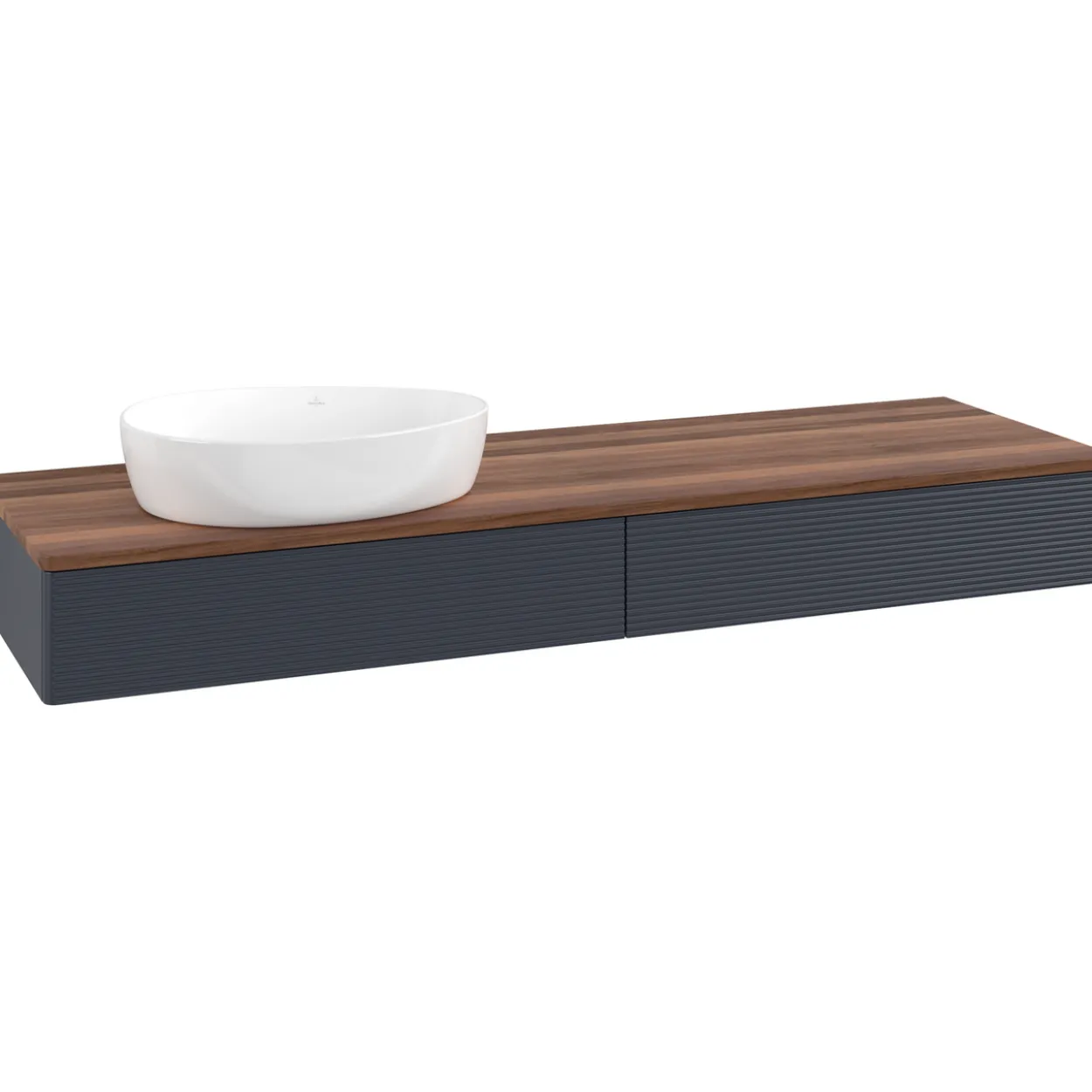 V&b antao servantskap 2 skuffer rillet 1600x190x500 venstre u/kranhull blå/valnøtt