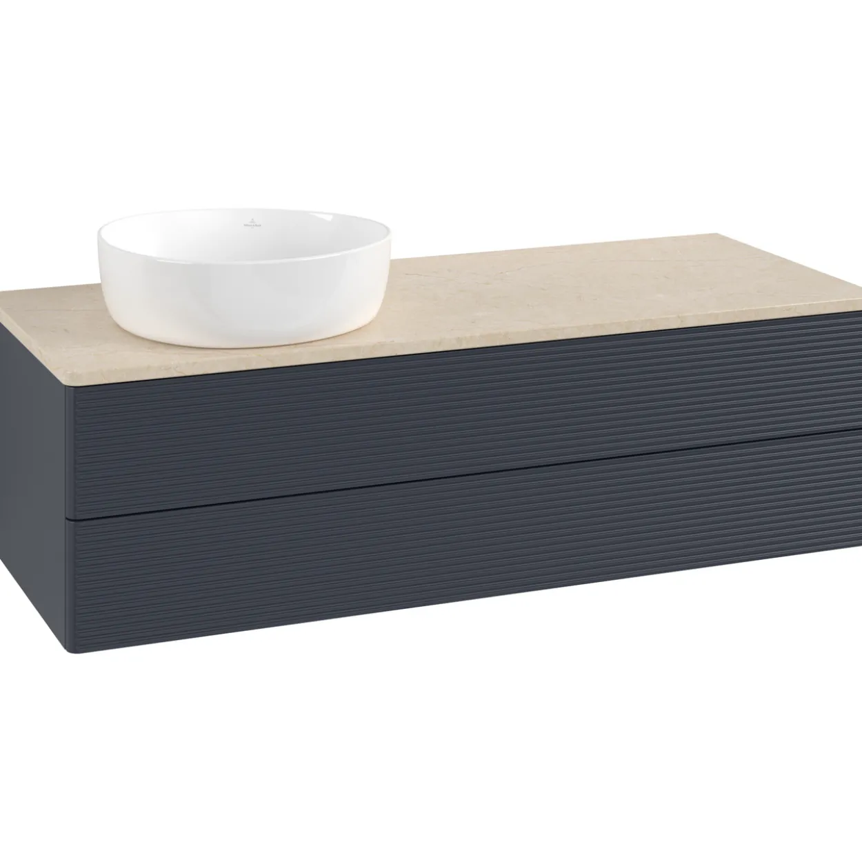 V&b antao servantskap 2 skuffer rillet 1200x360x500 venstre u/kranhull blå/créme
