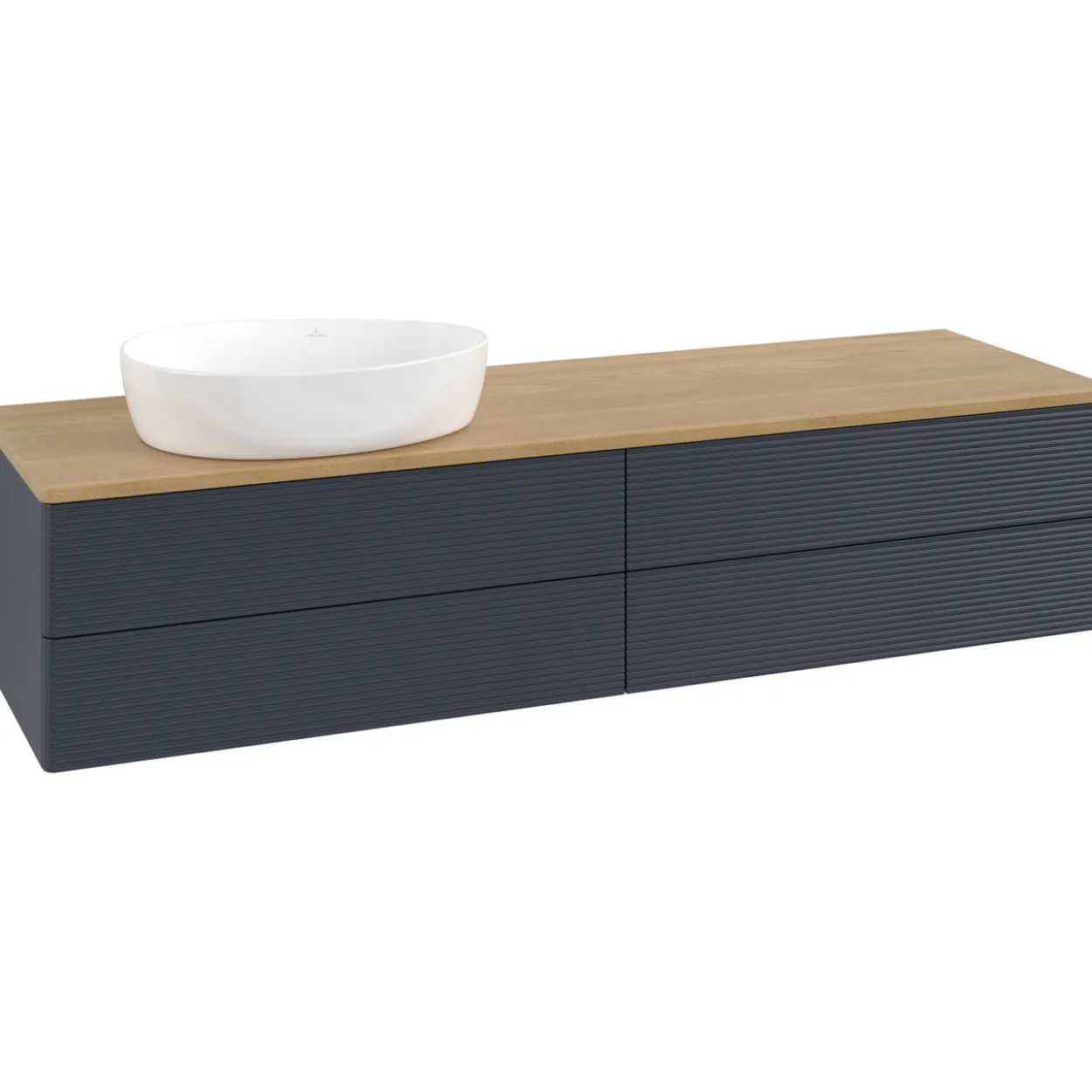 V&b antao servantskap 4 skuffer rillet 1600x360x500 venstre u/kranhull blå/eik