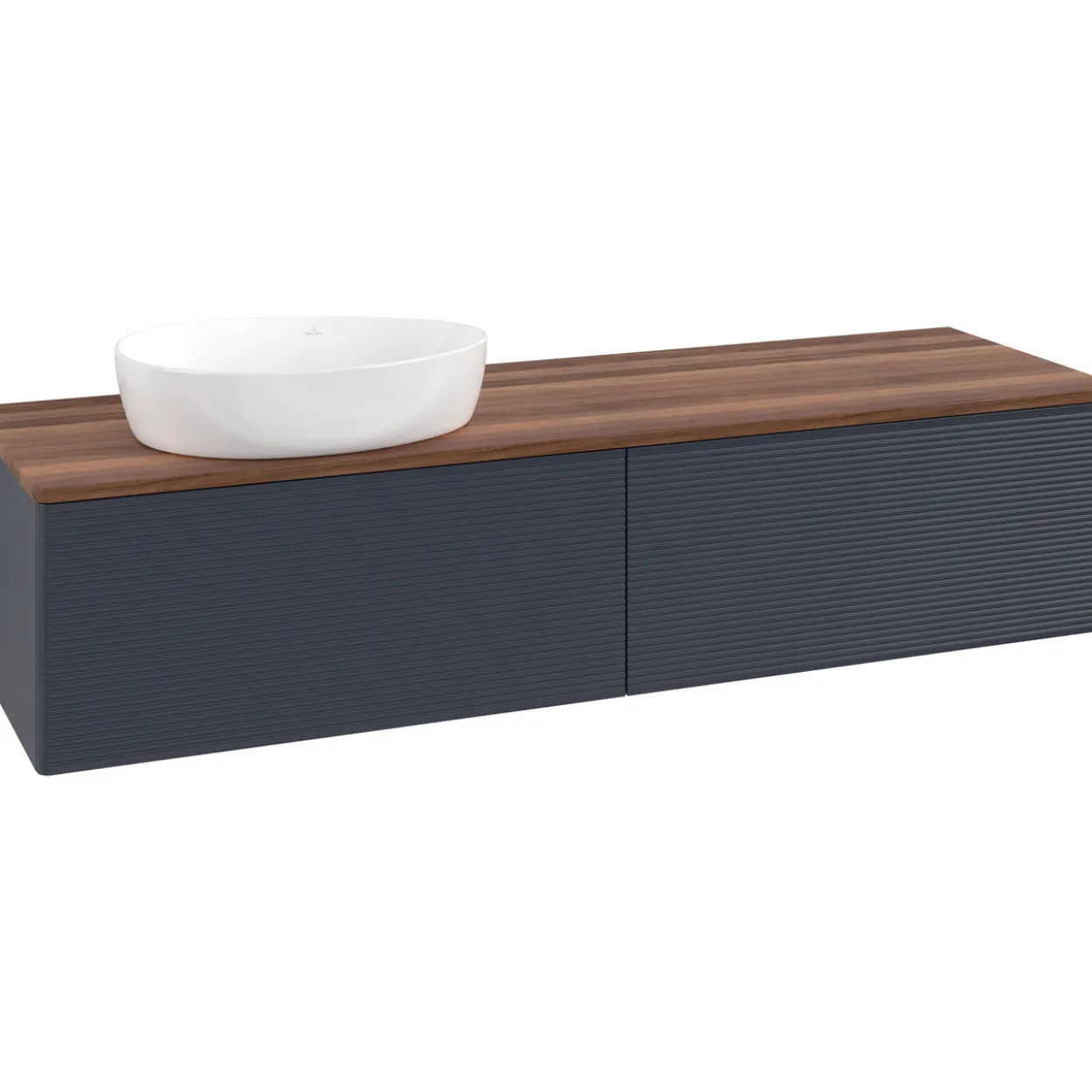 V&b antao servantskap 2 skuffer rillet 1600x360x500 venstre u/kranhull blå/valnøtt