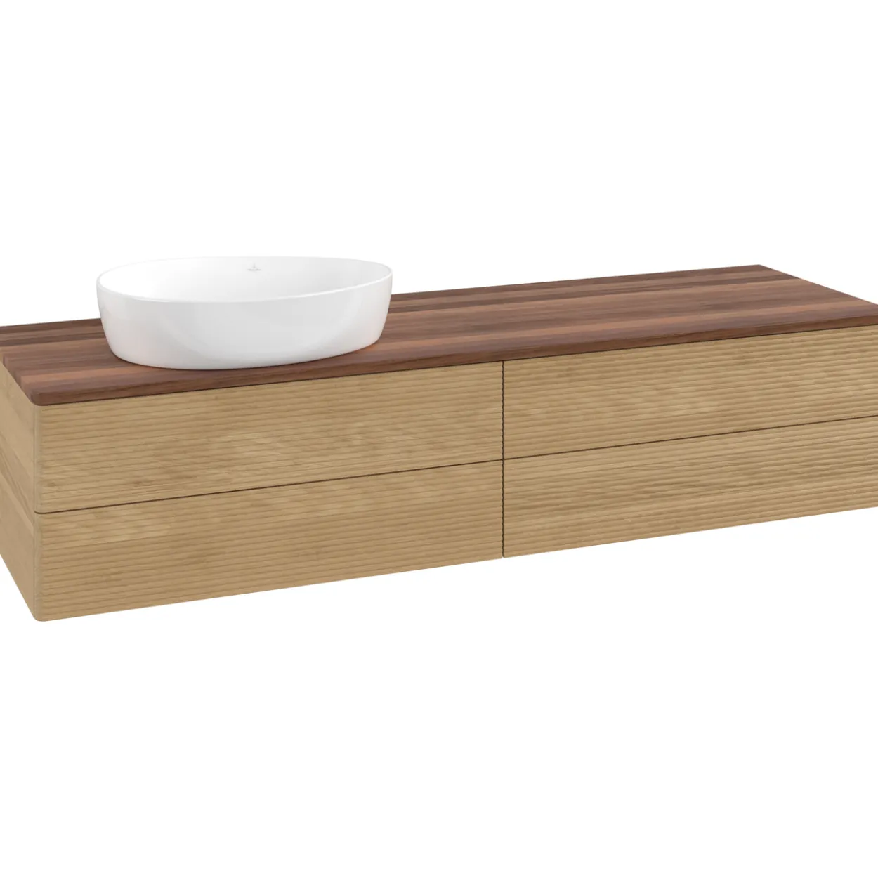V&b antao servantskap 4 skuffer rillet 1600x360x500 venstre u/kranhull eik/valnøtt