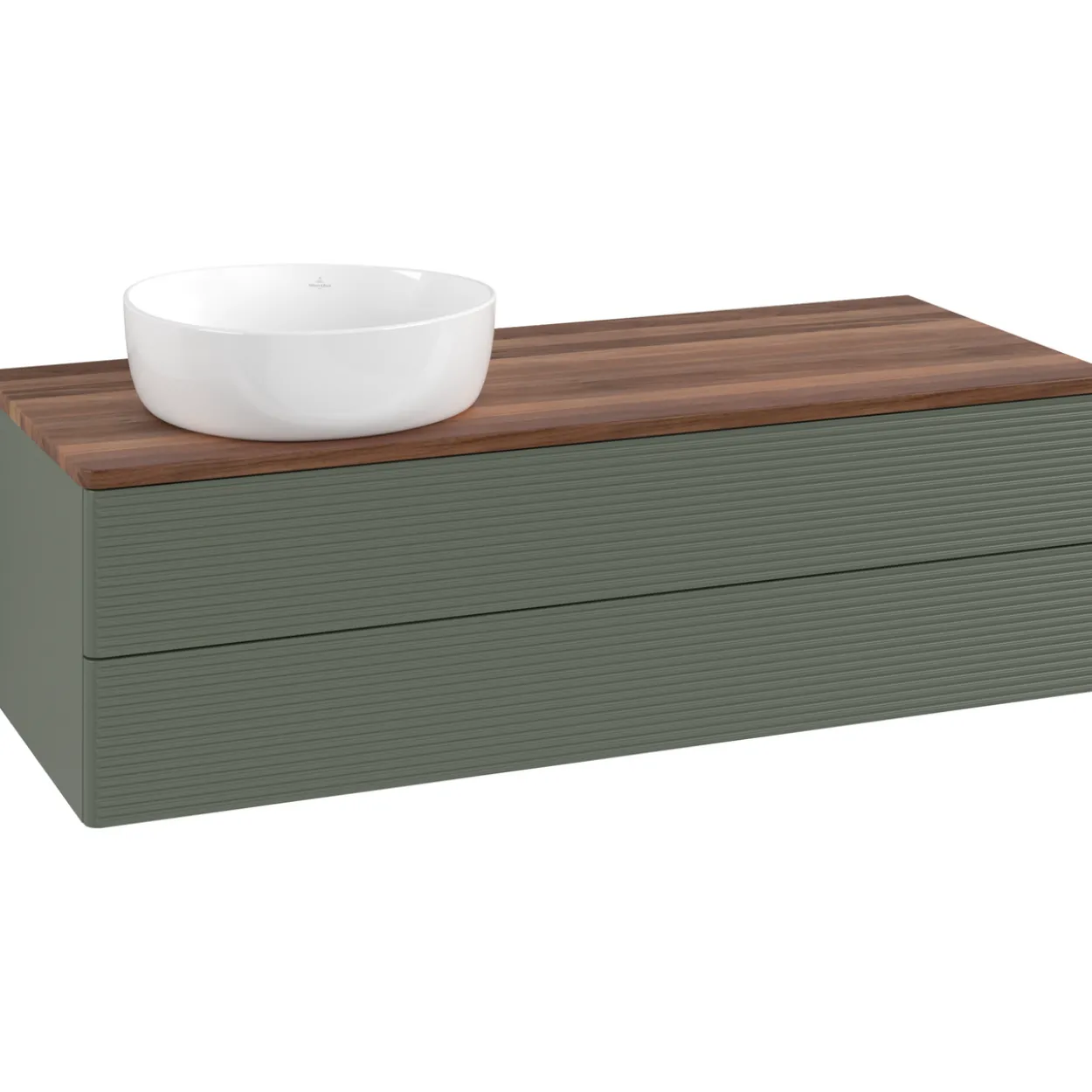 V&b antao servantskap 2 skuffer rillet 1200x360x500 venstre u/kranhull grønn/valnøtt