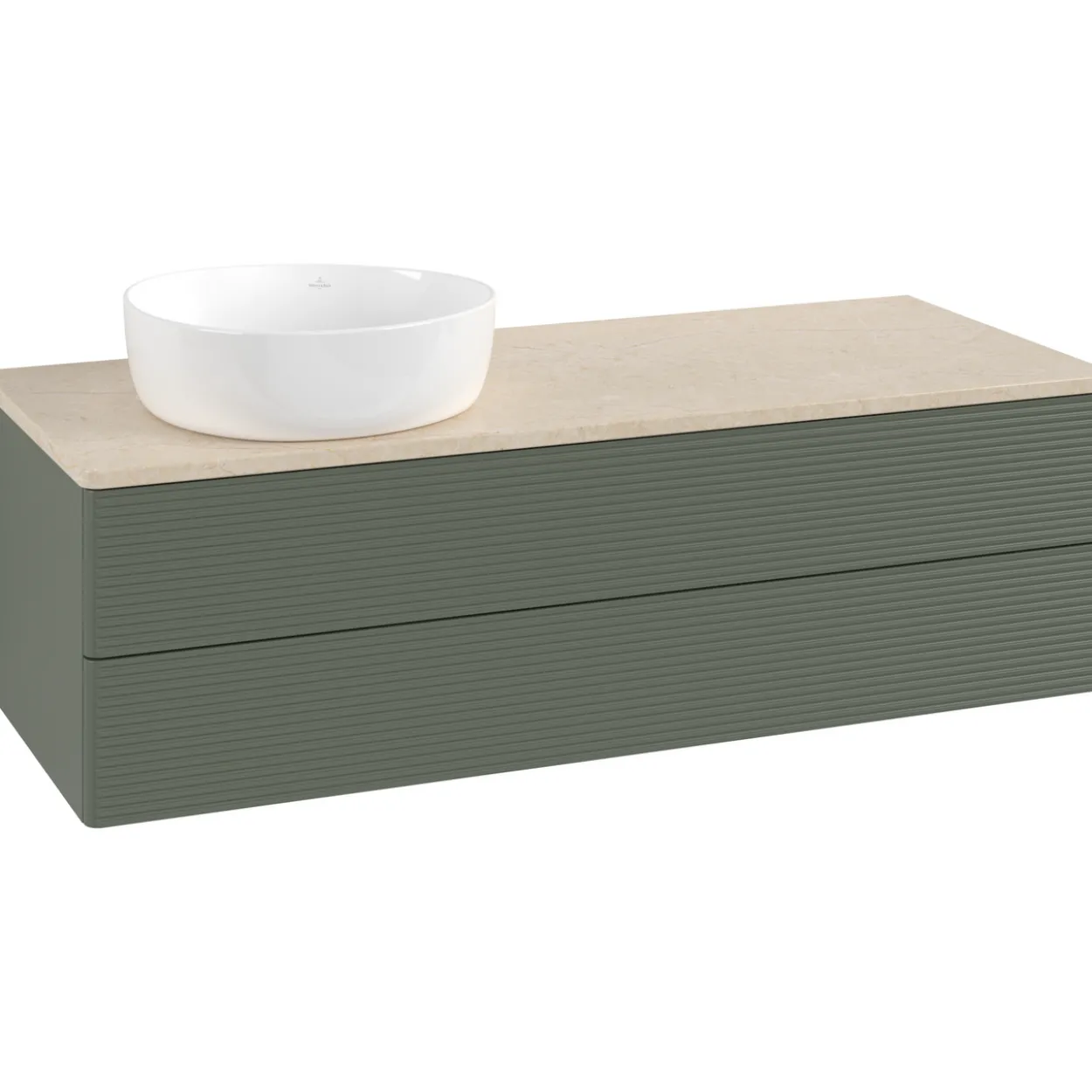 V&b antao servantskap 2 skuffer rillet 1200x360x500 venstre u/kranhull grønn/créme