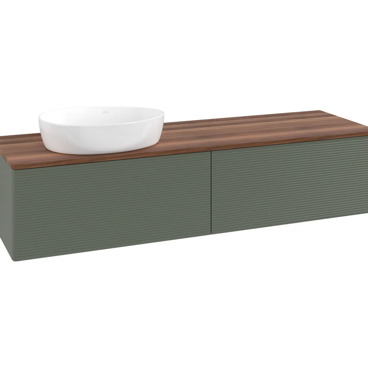 V&b antao servantskap 2 skuffer rillet 1600x360x500 venstre u/kranhull grønn/valnøtt