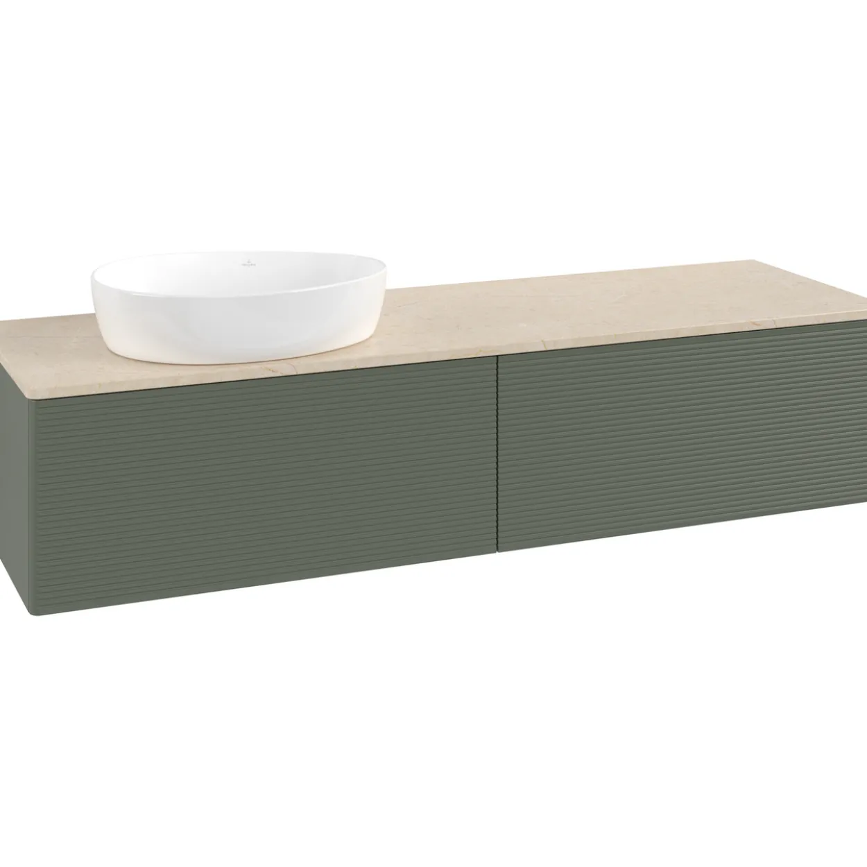 V&b antao servantskap 2 skuffer rillet 1600x360x500 venstre u/kranhull grønn/créme