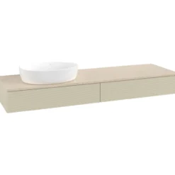 V&b antao servantskap 2 skuffer rillet 1600x190x500 venstre u/kranhull silkegrå/créme