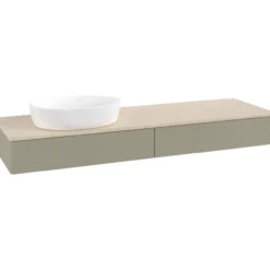 V&b antao servantskap 2 skuffer rillet 1600x190x500 venstre u/kranhull stengrå/créme