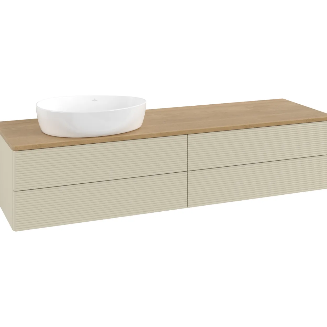 V&b antao servantskap 4 skuffer rillet 1600x360x500 venstre u/kranhull silkegrå/eik