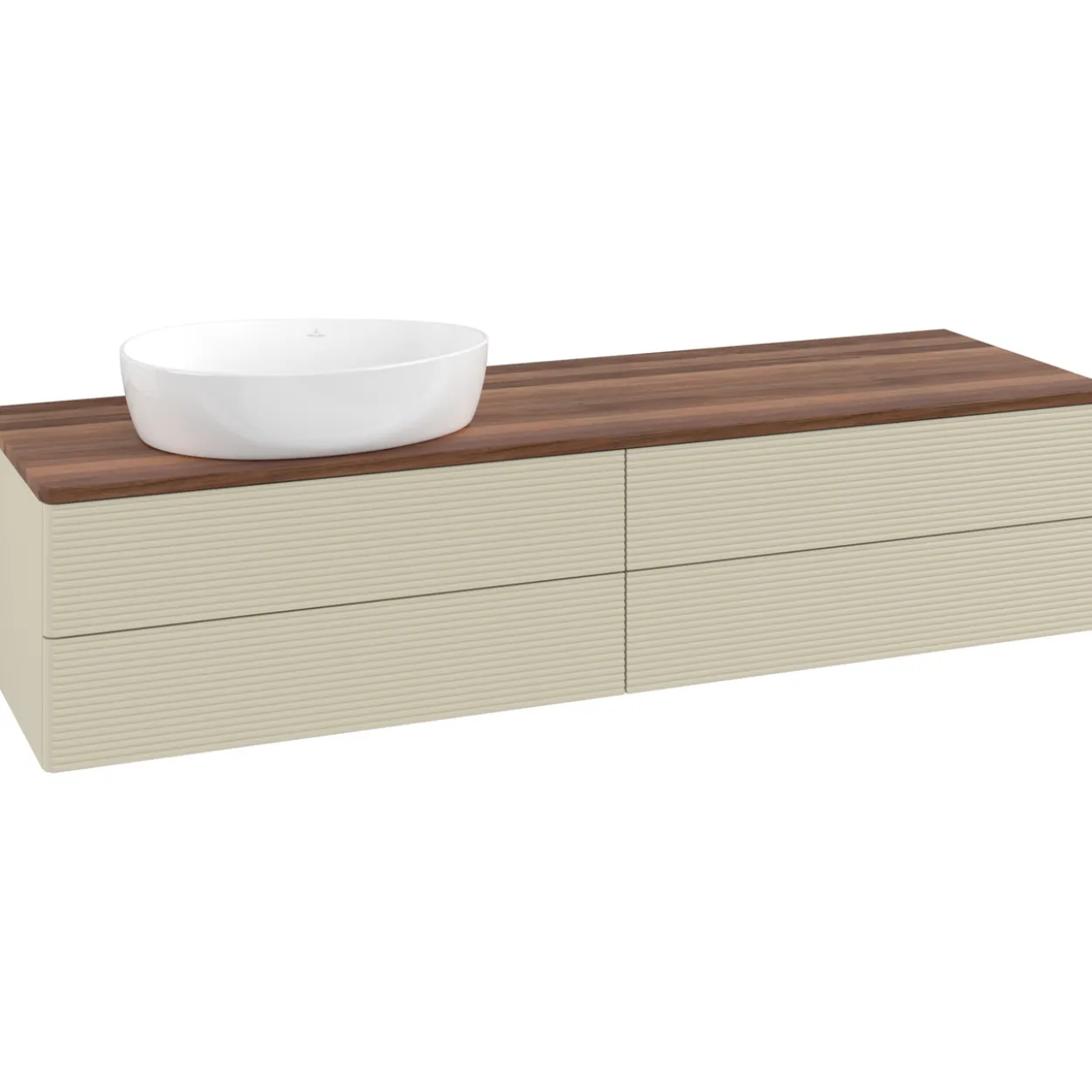 V&b antao servantskap 4 skuffer rillet 1600x360x500 venstre u/kranhull silkegrå/valnøtt