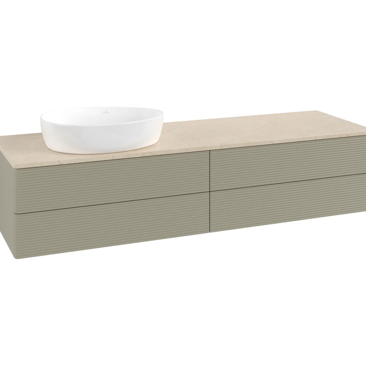 V&b antao servantskap 4 skuffer rillet 1600x360x500 venstre u/kranhull stengrå/créme