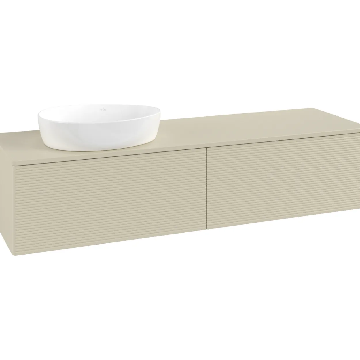 V&b antao servantskap 2 skuffer rillet 1600x360x500 venstre u/kranhull silkegrå