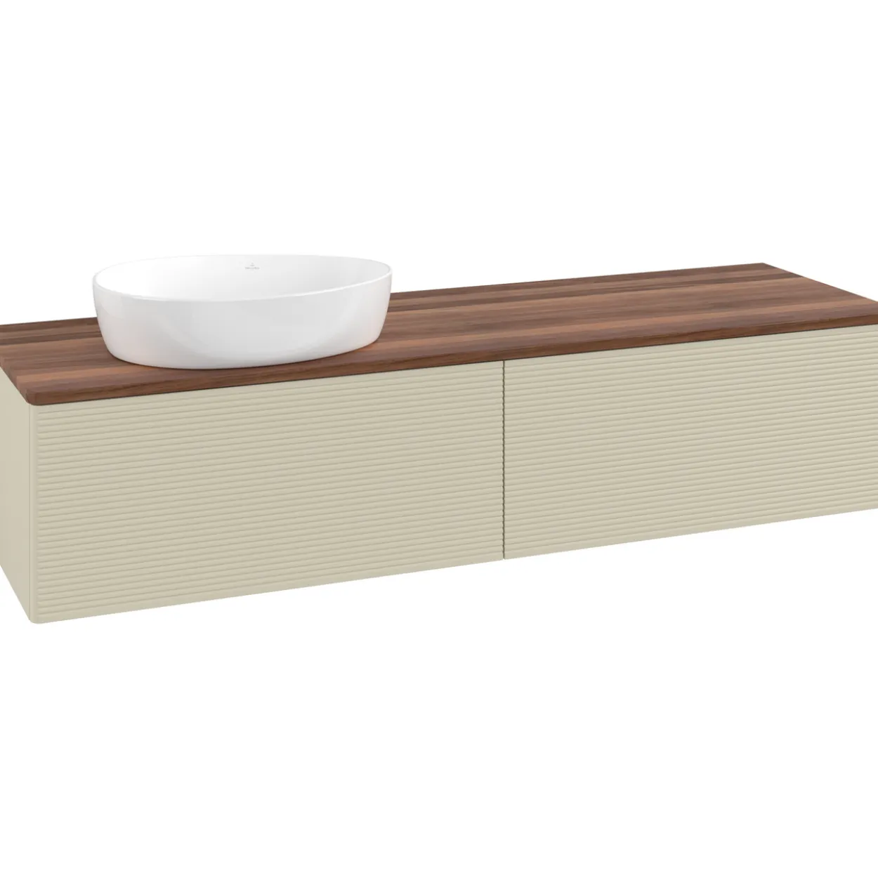 V&b antao servantskap 2 skuffer rillet 1600x360x500 venstre u/kranhull silkegrå/valnøtt