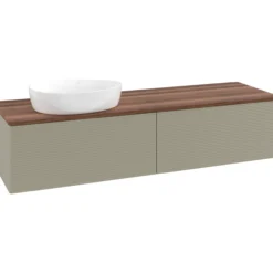 V&b antao servantskap 2 skuffer rillet 1600x360x500 venstre u/kranhull stengrå/valnøtt