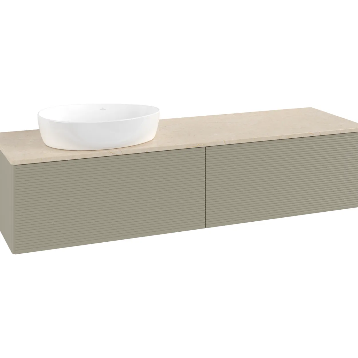 V&b antao servantskap 2 skuffer rillet 1600x360x500 venstre u/kranhull stengrå/créme