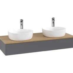 V&b antao servantskap 1 skuff glatt 1200x190x500 for 2 serv. m/kranhull m/lys antrasitt/eik