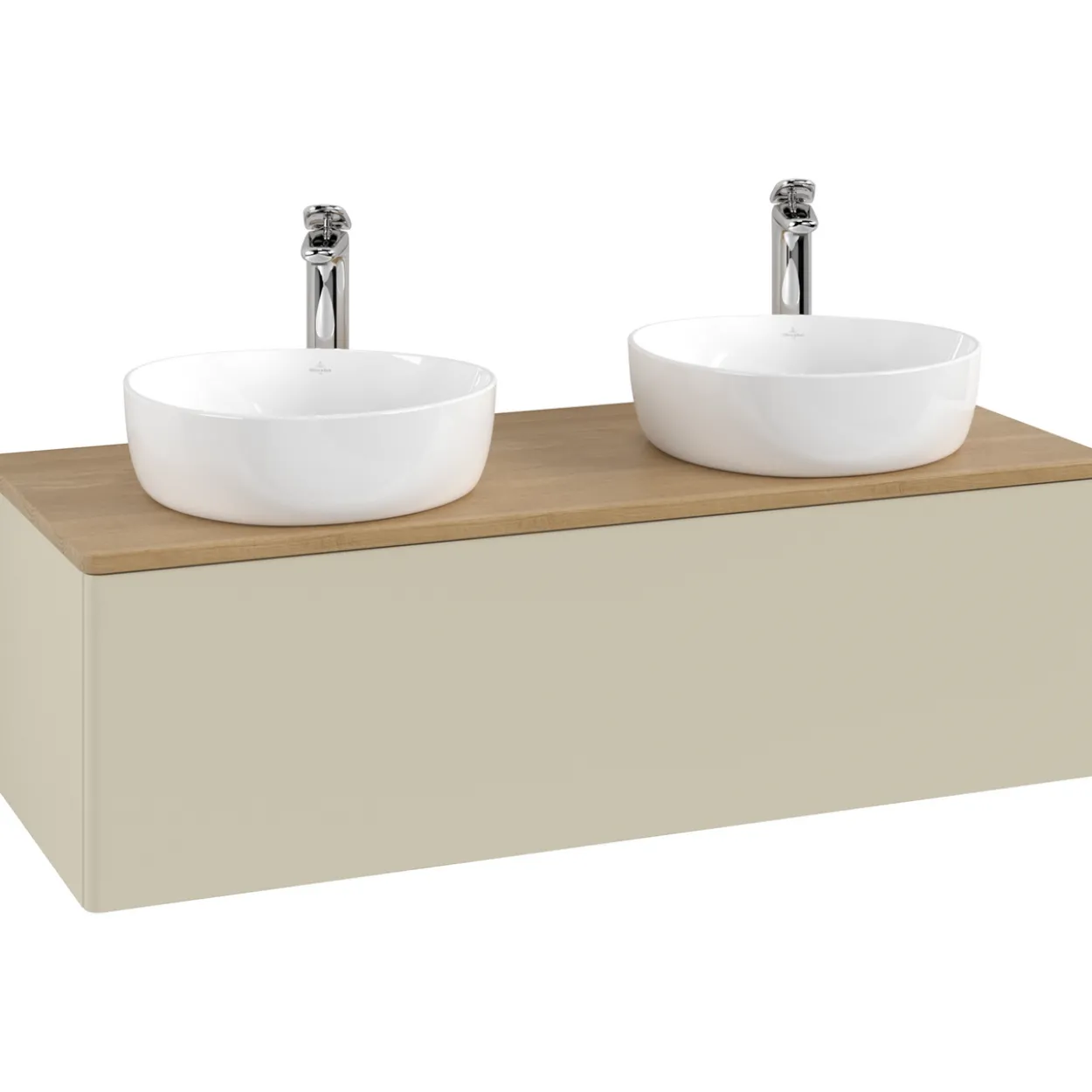 V&b antao servantskap 1 skuff glatt 1200x360x500 for 2 serv. m/kranhull silkegrå/eik