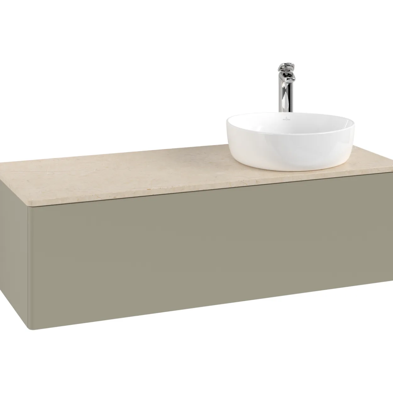 V&b antao servantskap 1 skuff glatt 1200x360x500 høyre m/kranhull m/lys stengrå/créme