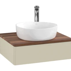 V&b antao servantskap 1 skuff glatt 600x190x500 m/kranhull m/lys silkegrå/valnøtt