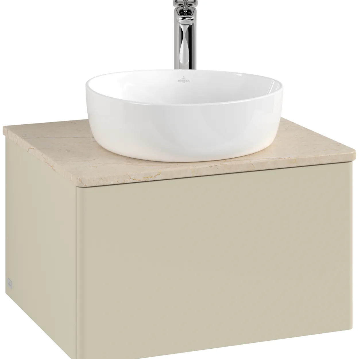 V&b antao servantskap 1 skuff glatt 600x360x500 m/kranhull silkegrå/créme
