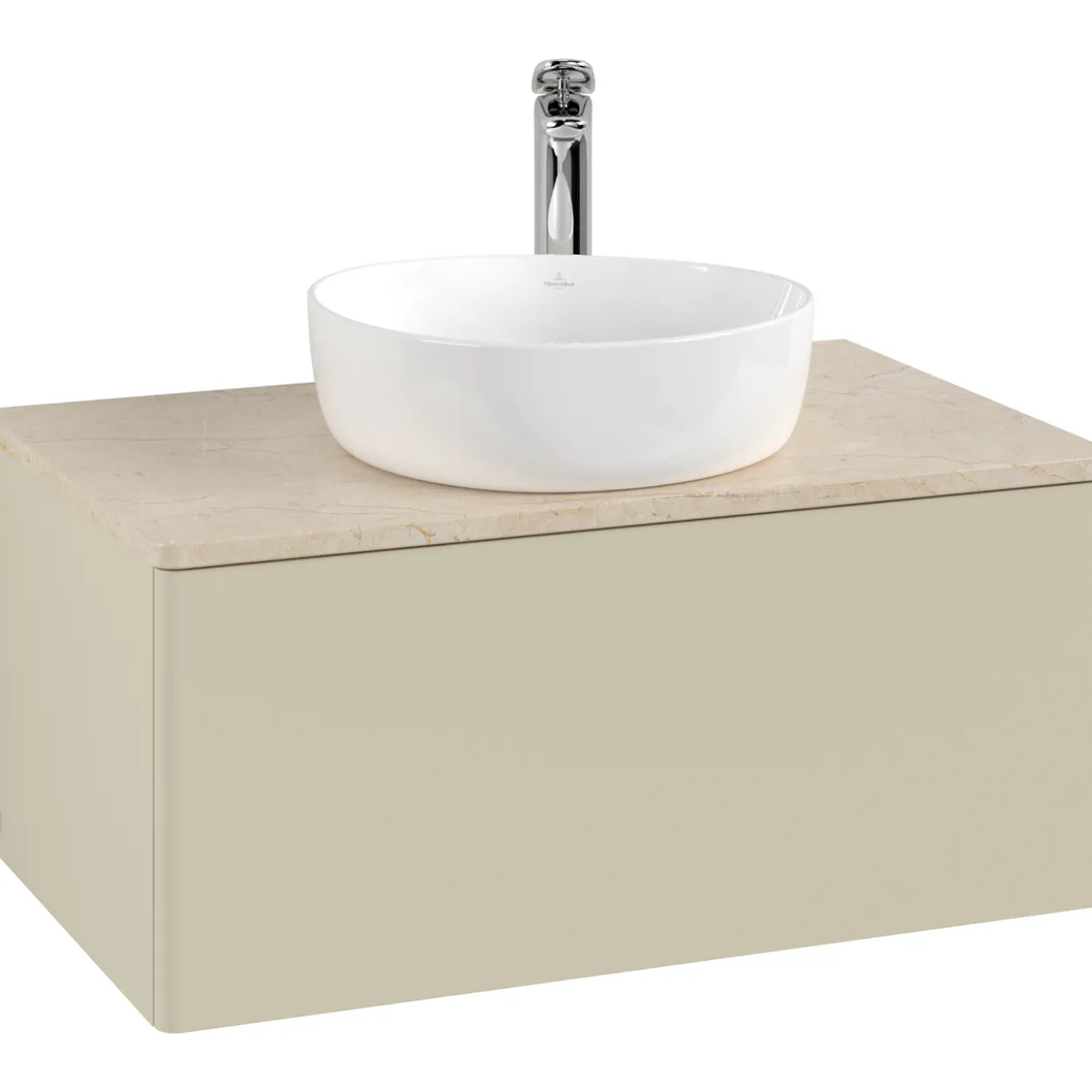 V&b antao servantskap 1 skuff glatt 800x360x500 m/kranhull silkegrå/créme