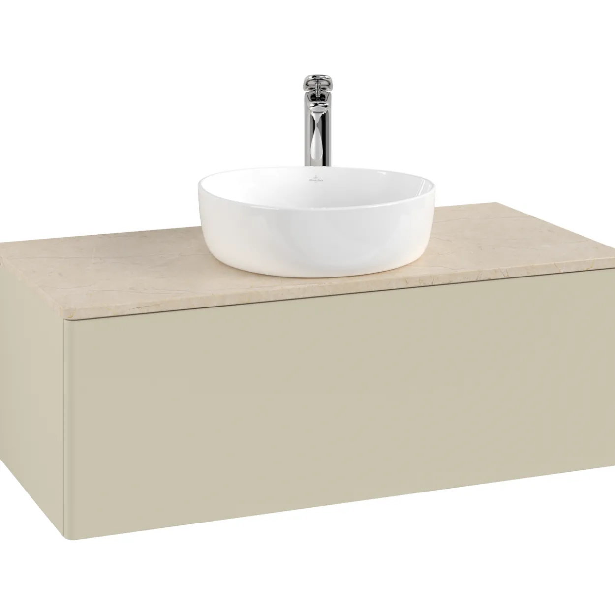 V&b antao servantskap 1 skuff glatt 1000x360x500 m/kranhull silkegrå/créme