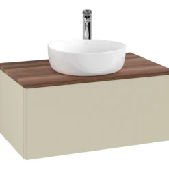 V&b antao servantskap 1 skuff glatt 800x360x500 m/kranhull silkegrå/valnøtt