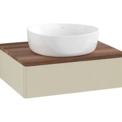 V&b antao servantskap 1 skuff glatt 600x190x500 u/kranhull m/lys silkegrå/valnøtt