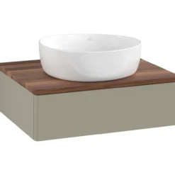 V&b antao servantskap 1 skuff glatt 600x190x500 u/kranhull m/lys stengrå/valnøtt