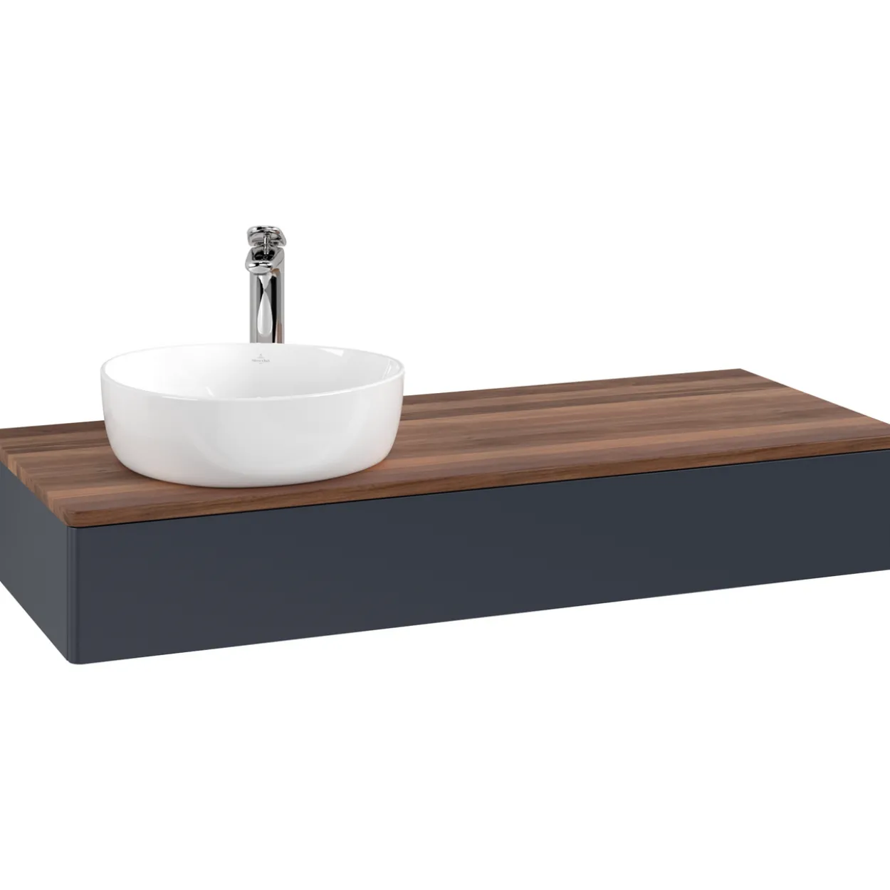 V&b antao servantskap 1 skuff glatt 1200x190x500 venstre m/kranhull blå/valnøtt
